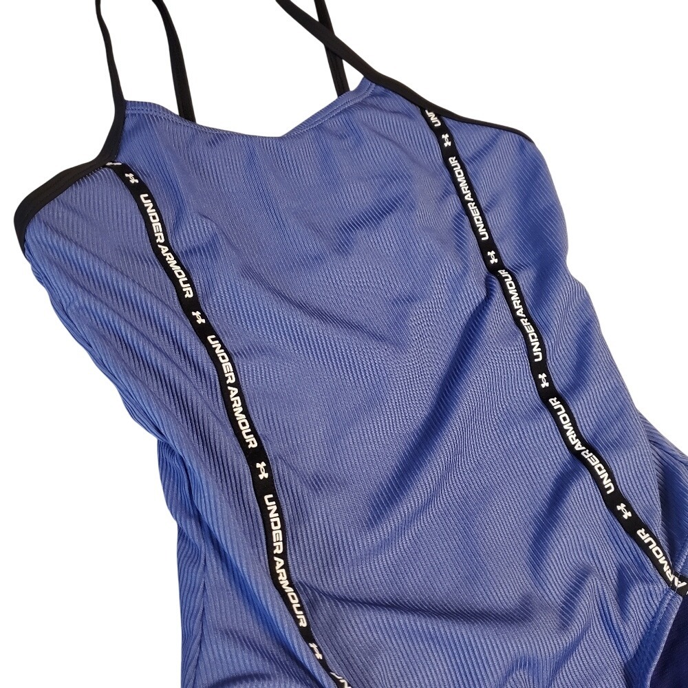 Under‎ Armour Logo-Trim Ribbed One-Piece Swimsuit Purple UPF 30+ Youth SZ:12